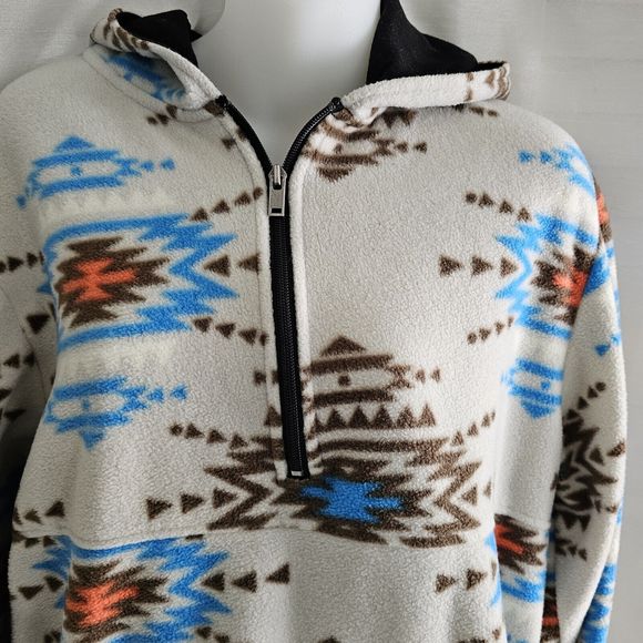 Men's Fleece Southwest Aztec Rebels & Nomads  Hooded Pullover 3/4 zip Size Small - Picture 3 of 10